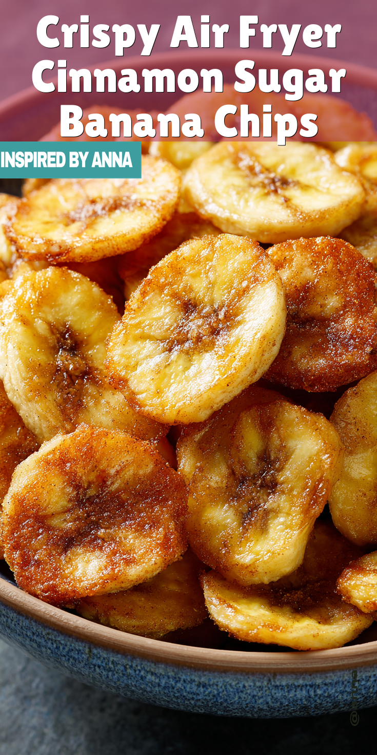 Crispy Air Fryer Cinnamon Sugar Banana Chips served warm with cozy spices
