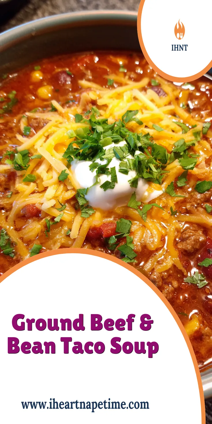 Easy Ground Beef & Bean Taco Soup Recipe served warm with cozy spices