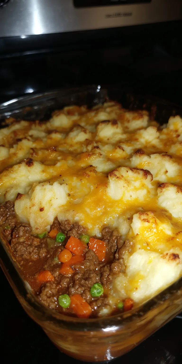 Easy Ground Beef & Potato Shepherd's Pie Recipe served warm with cozy spices