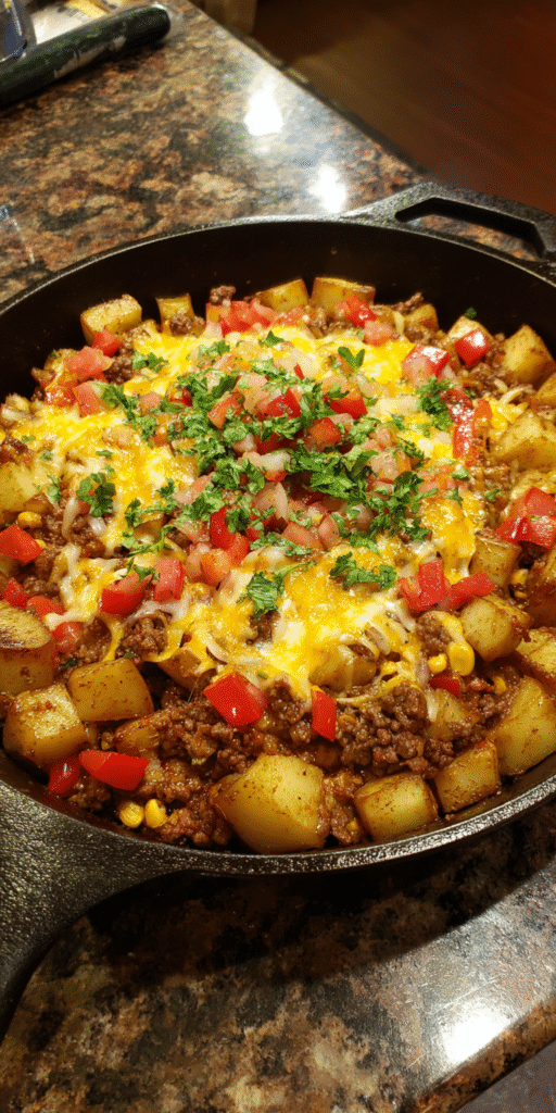 Tex-Mex Loaded Ground Beef & Potato Skillet Recipe