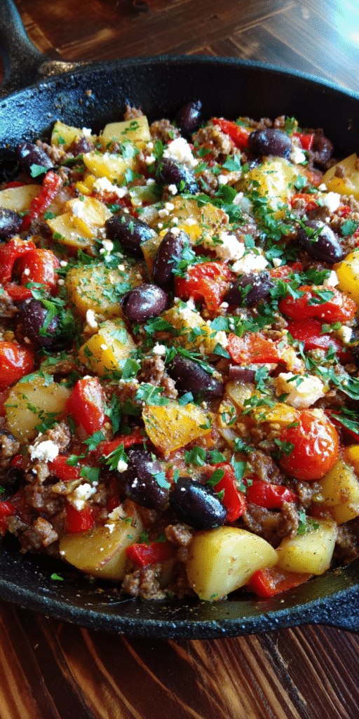 Mediterranean Ground Beef & Potato Skillet Recipe