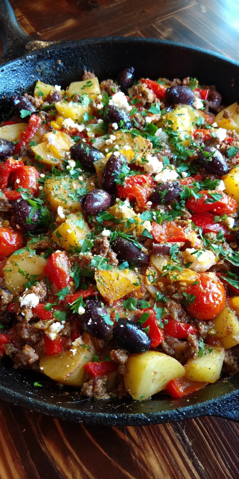 Mediterranean Ground Beef & Potato Skillet Recipe served warm with cozy spices