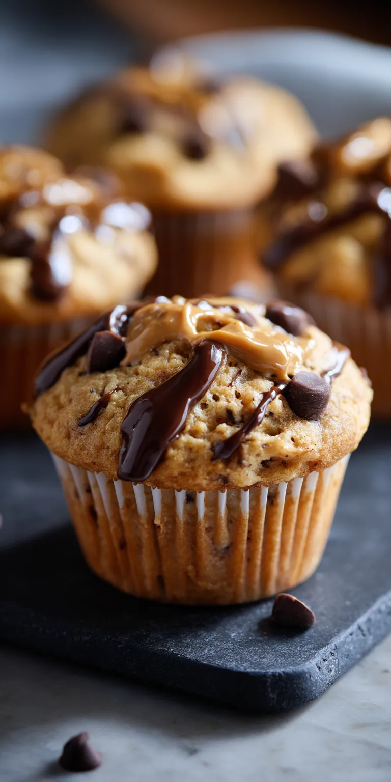 Peanut Butter Chocolate Banana Muffins served warm with cozy spices