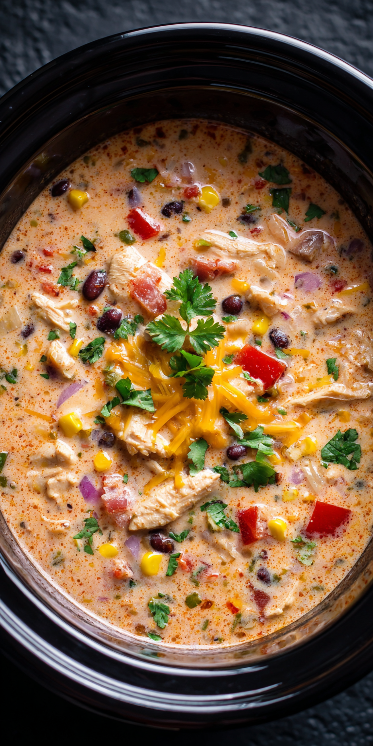 Ranch Chicken Taco Soup Recipe (Easy Crockpot Meal) served warm with cozy spices