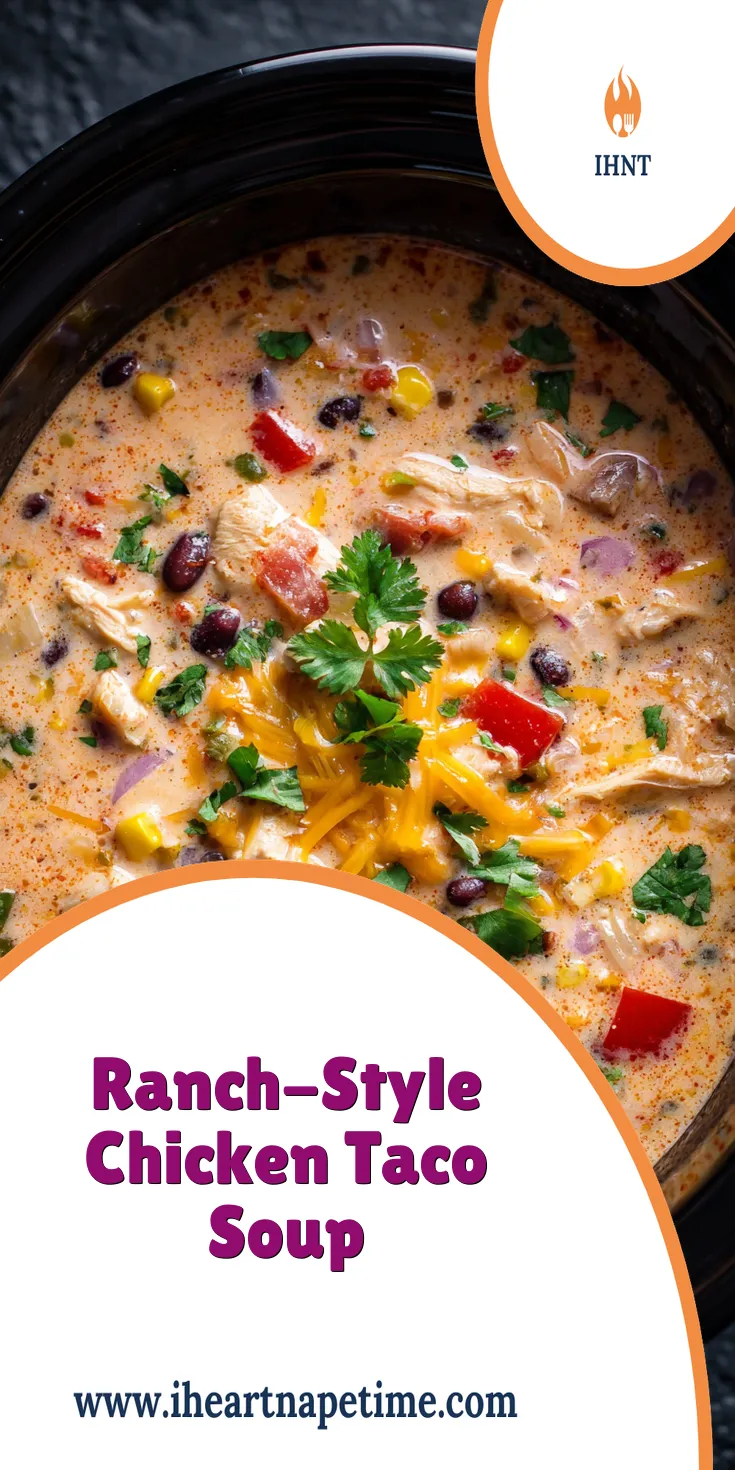 Ranch Chicken Taco Soup Recipe (Easy Crockpot Meal) served warm with cozy spices