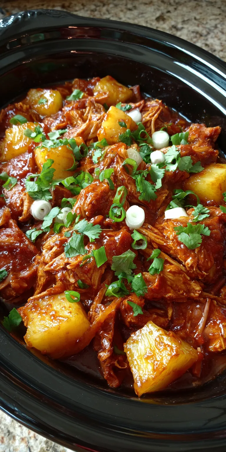 Slow Cooker BBQ Pineapple Chicken Recipe - Easy Dinner Idea served warm with cozy spices