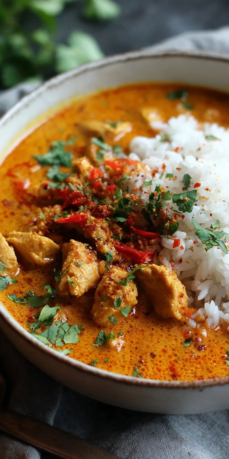 Creamy Coconut Harissa Chicken Curry served warm with cozy spices