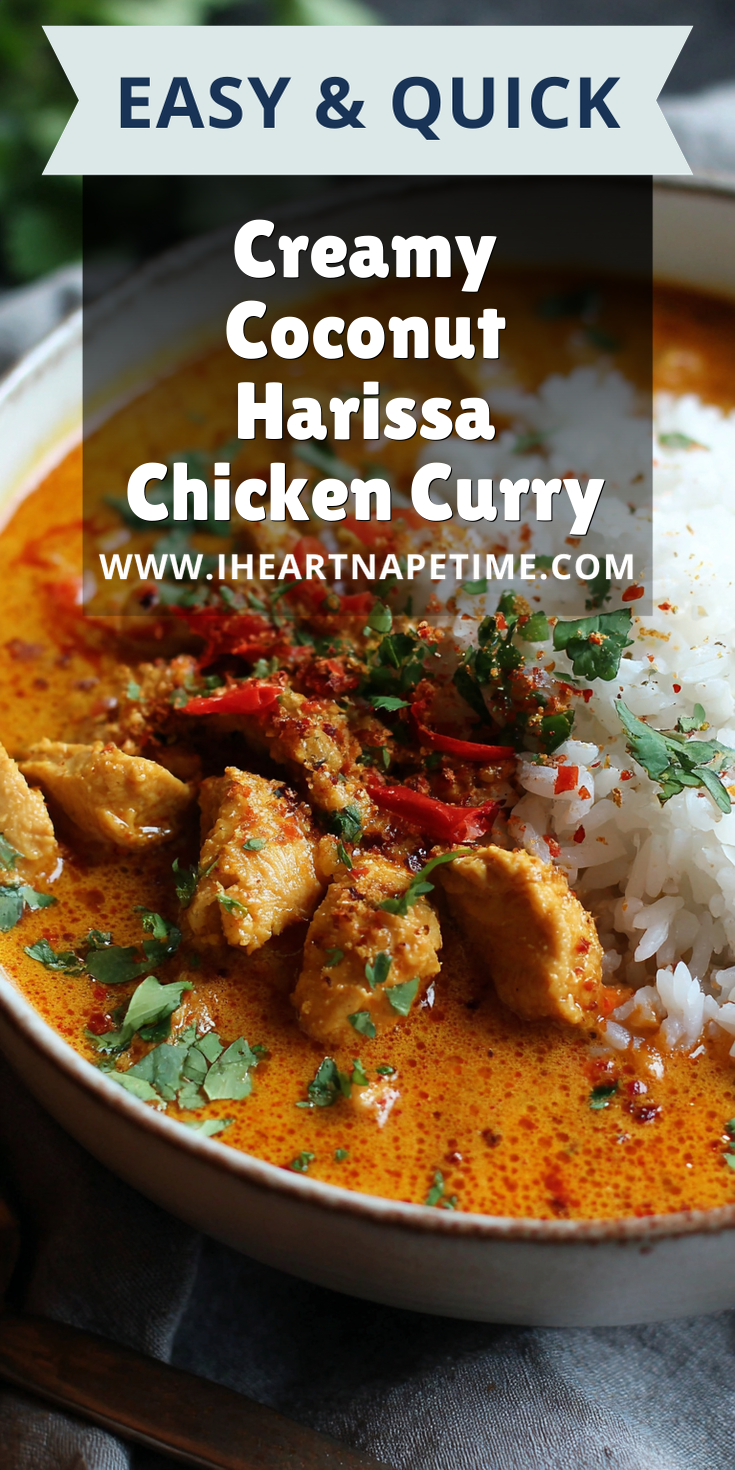 Creamy Coconut Harissa Chicken Curry served warm with cozy spices