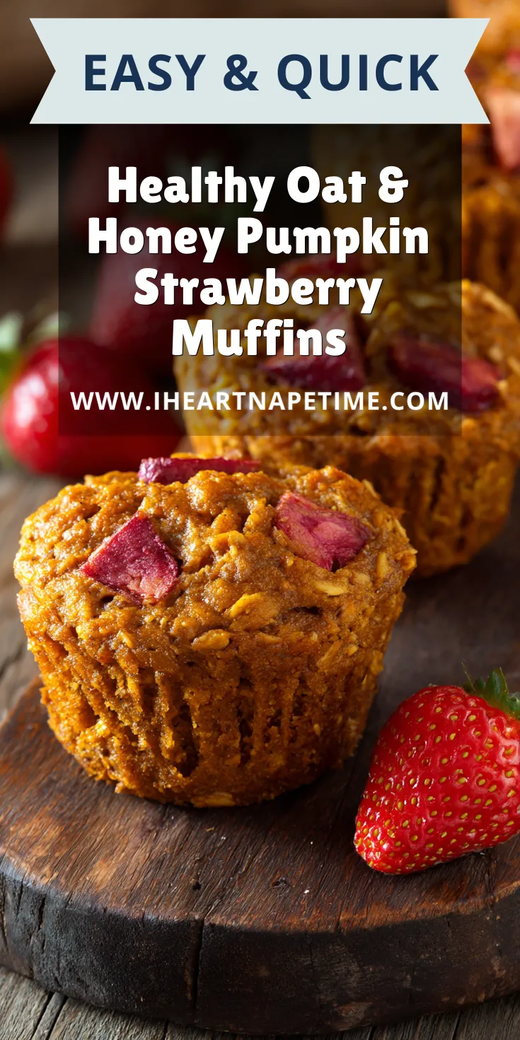 Healthy Oat & Honey Pumpkin Strawberry Muffins served warm with cozy spices