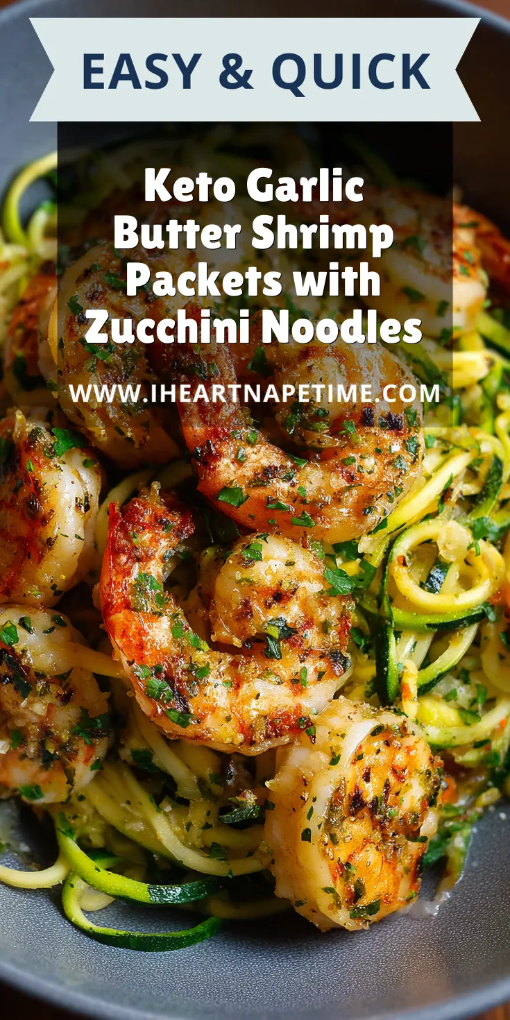Keto Garlic Butter Shrimp Packets with Zucchini Noodles served warm with cozy spices