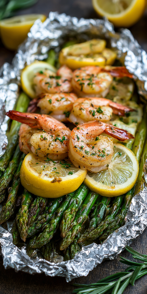 Lemon Garlic Butter Shrimp Packets with Asparagus Recipe