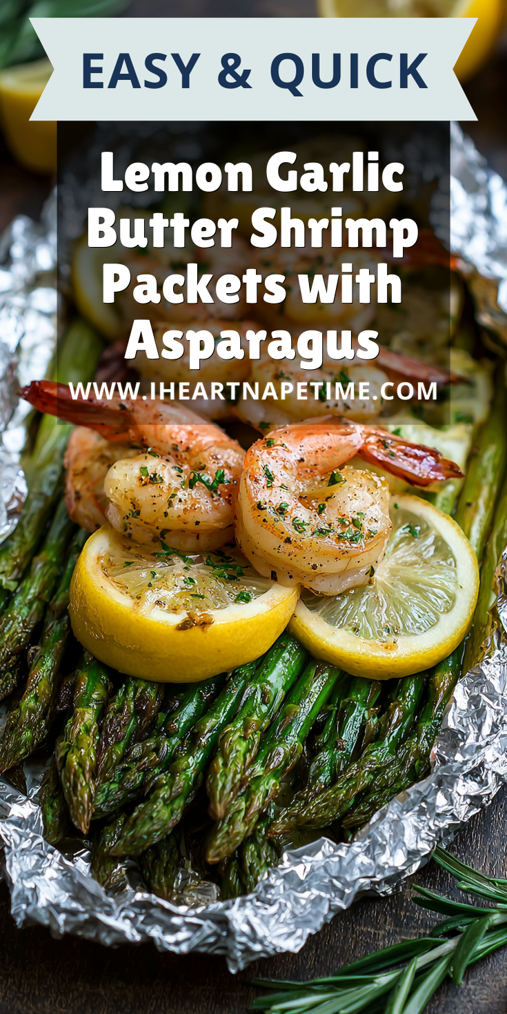 Lemon Garlic Butter Shrimp Packets with Asparagus served warm with cozy spices