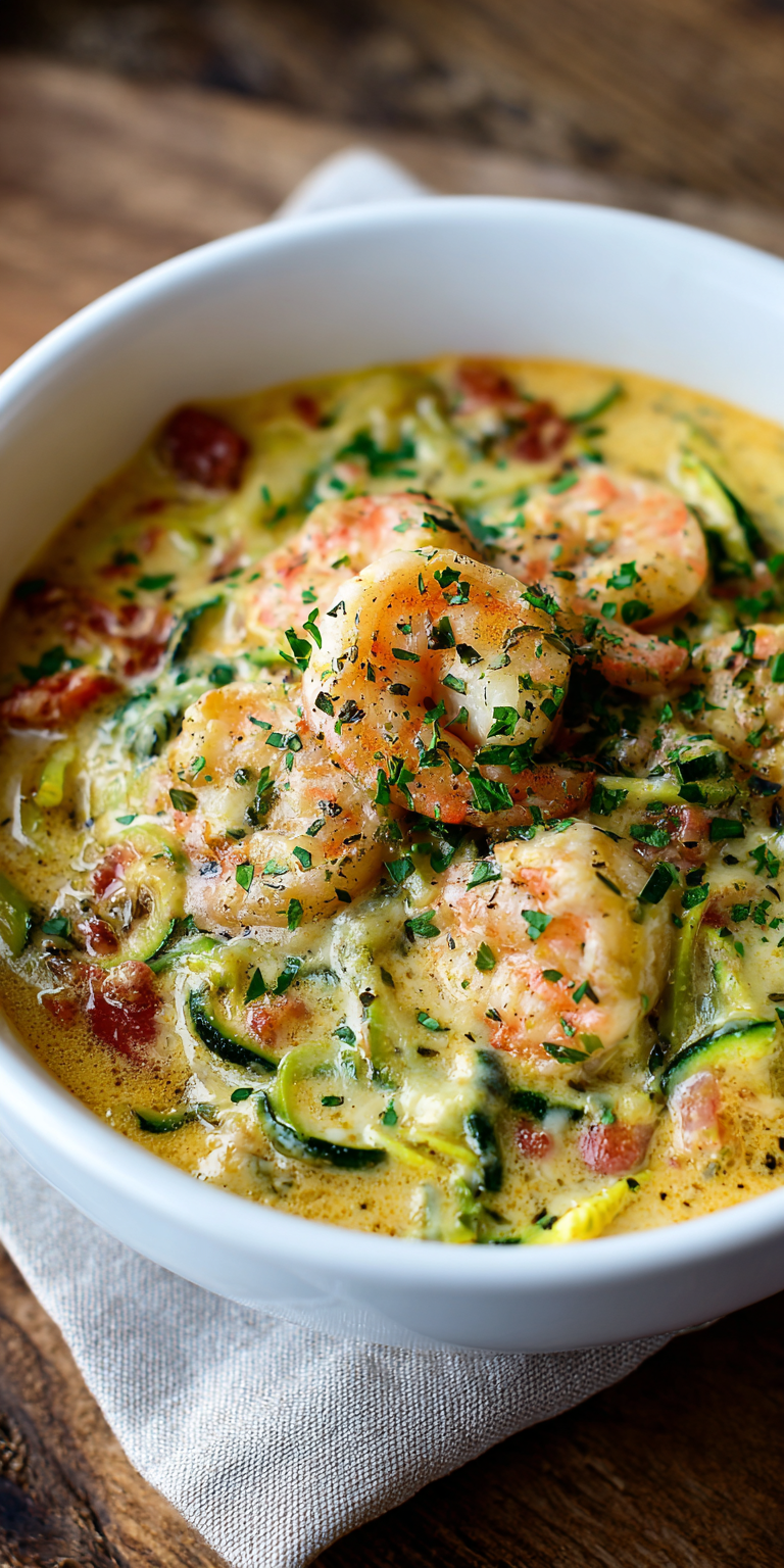 Low-Carb Zucchini Noodle Shrimp Lasagna Soup Recipe