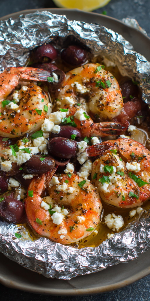 Mediterranean Shrimp Packets with Olives & Feta Recipe