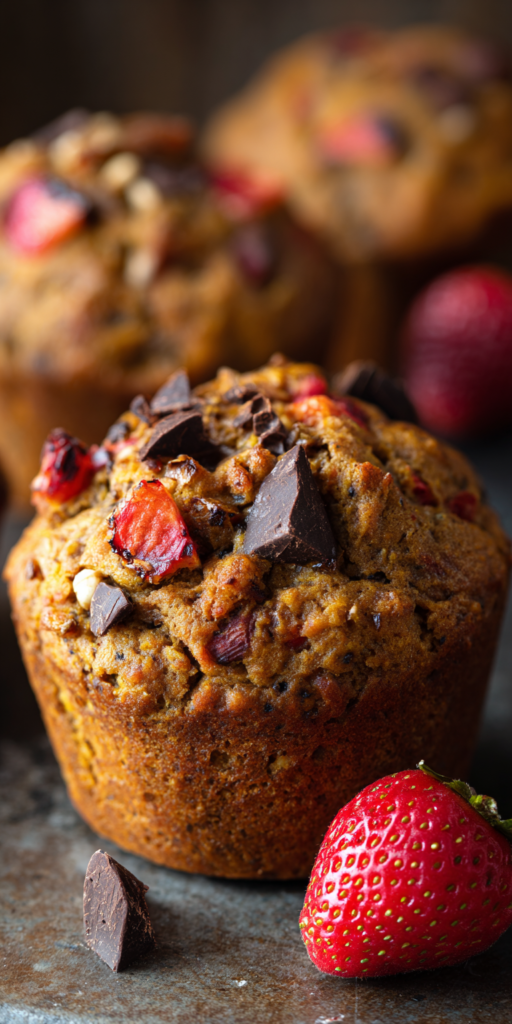 Pumpkin Banana Muffins with Strawberry & Dark Chocolate Chunks Recipe
