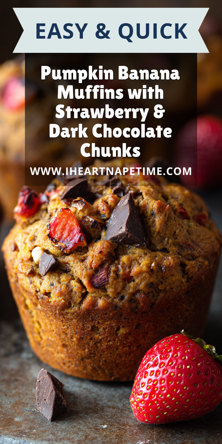 Pumpkin Banana Muffins with Strawberry & Dark Chocolate Chunks served warm with cozy spices
