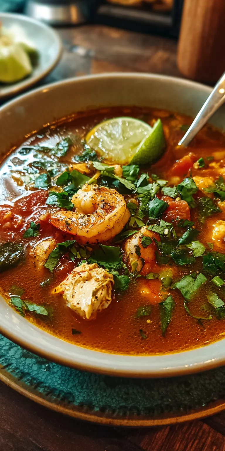 Roasted Poblano Chicken & Shrimp Taco Soup served warm with cozy spices