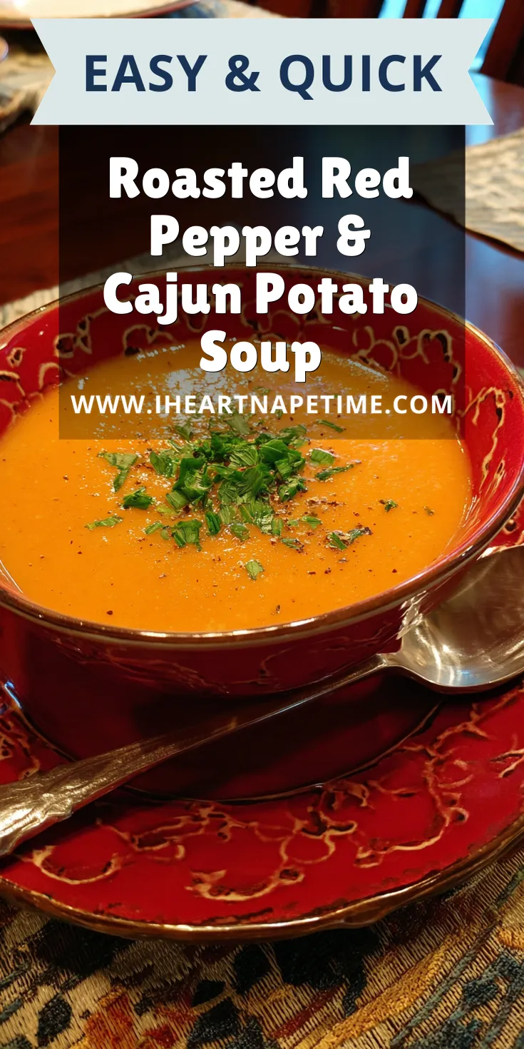 Roasted Red Pepper & Cajun Potato Soup served warm with cozy spices