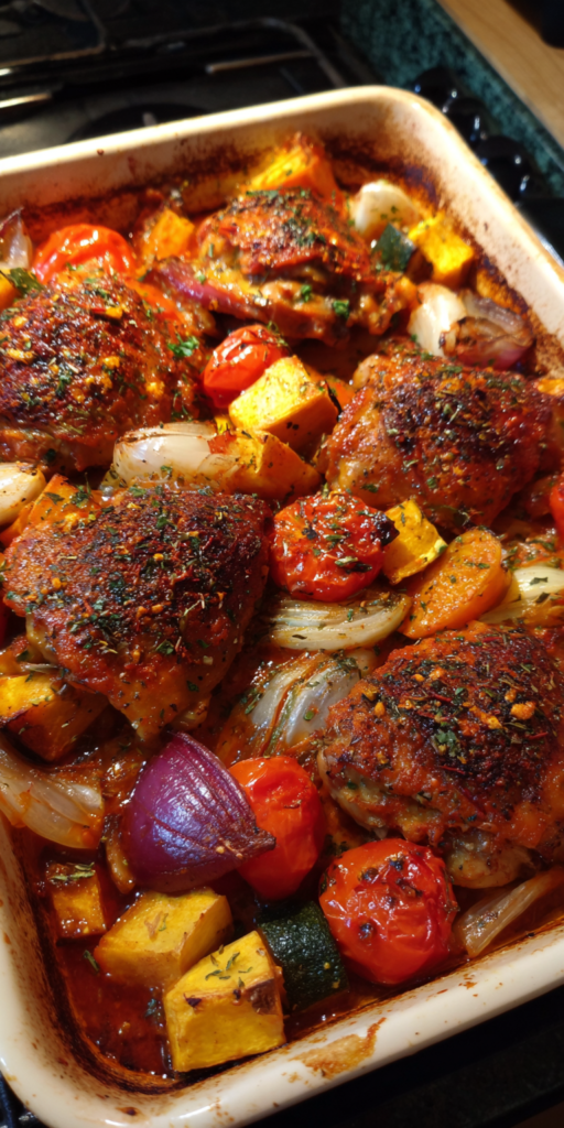 Roasted Vegetable & Harissa Chicken Thighs Recipe