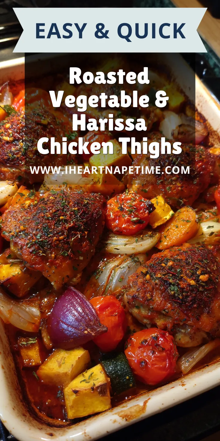 Roasted Vegetable & Harissa Chicken Thighs served warm with cozy spices