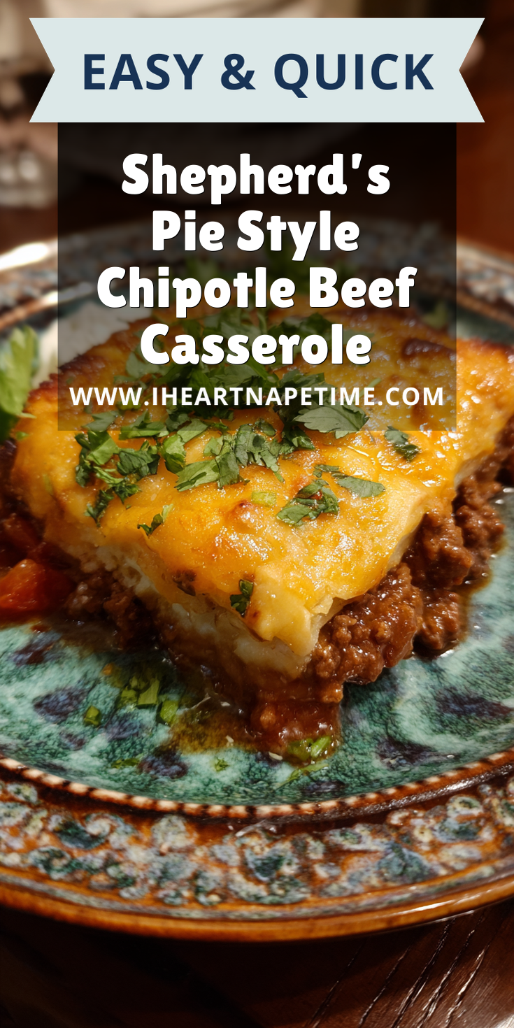 Shepherd’s Pie Style Chipotle Beef Casserole served warm with cozy spices