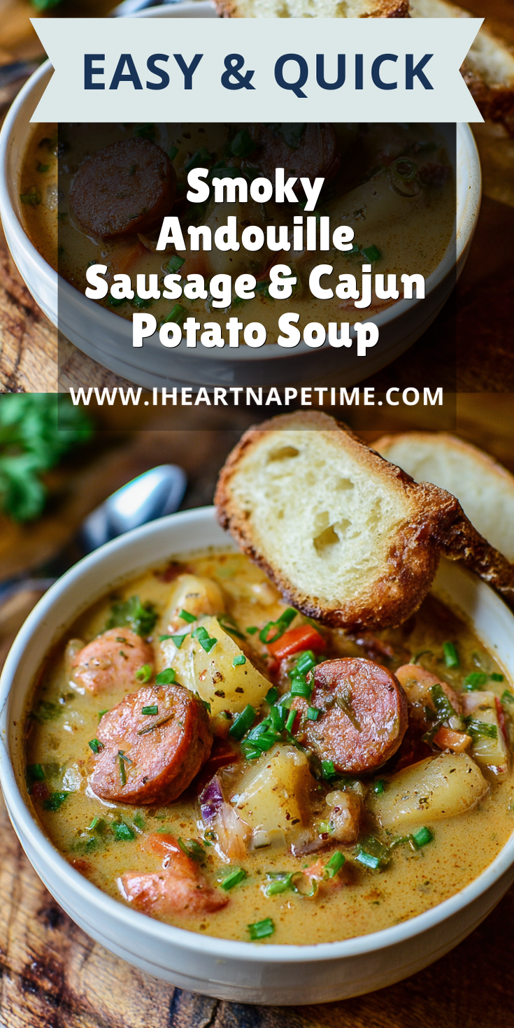 Smoky Andouille Sausage & Cajun Potato Soup served warm with cozy spices