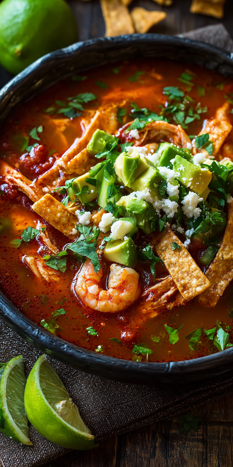 Smoky Chipotle Chicken & Shrimp Tortilla Soup Recipe