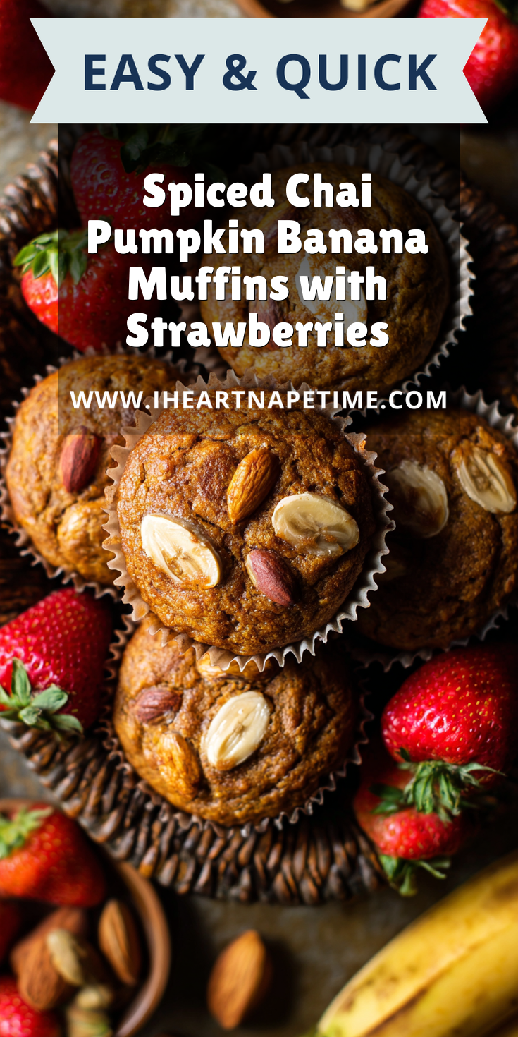 Spiced Chai Pumpkin Banana Muffins with Strawberries served warm with cozy spices