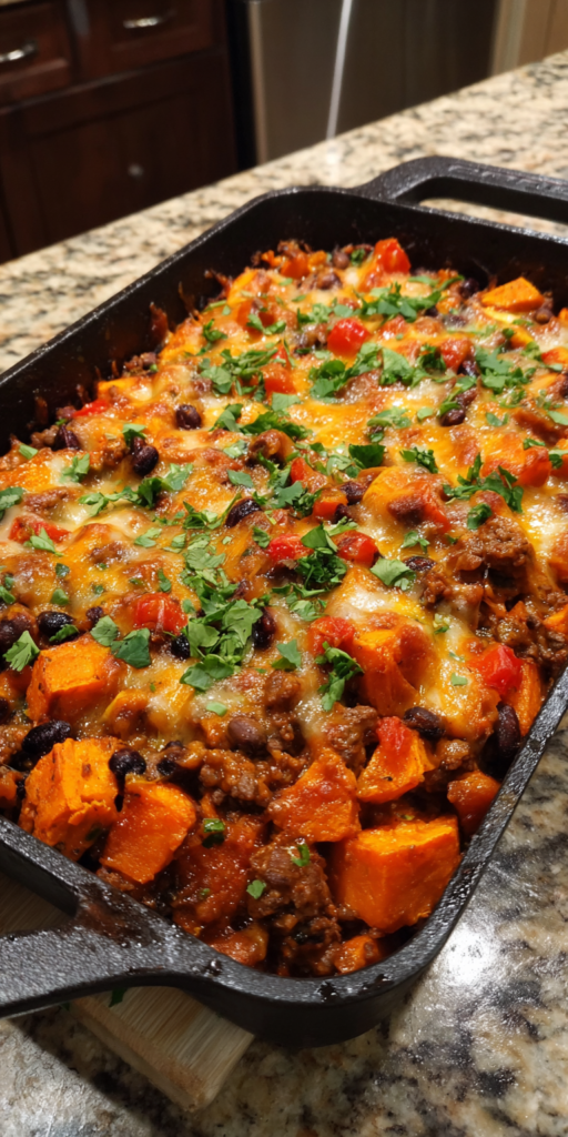 Sweet Potato & Black Bean Chipotle Beef Casserole Recipe