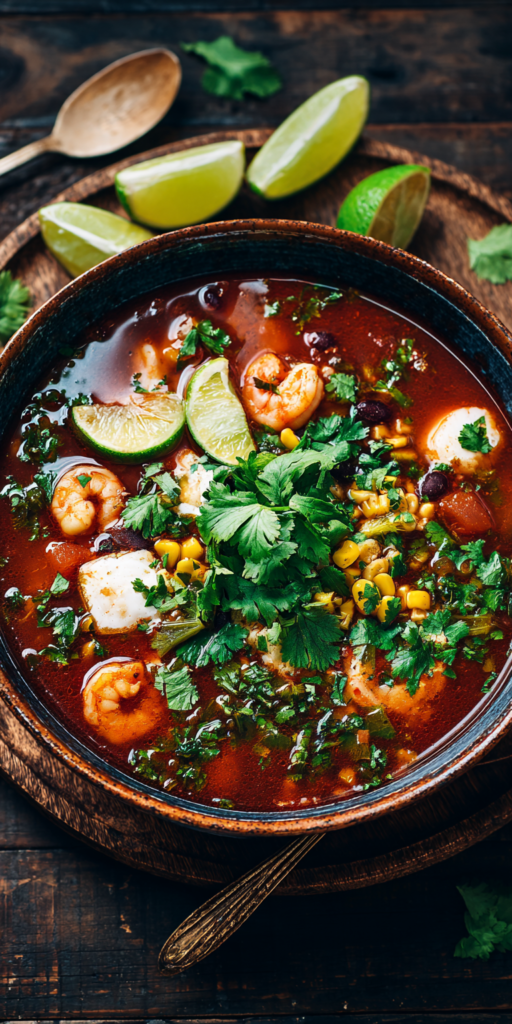 Zesty Lime & Cilantro Chicken Shrimp Taco Soup Recipe