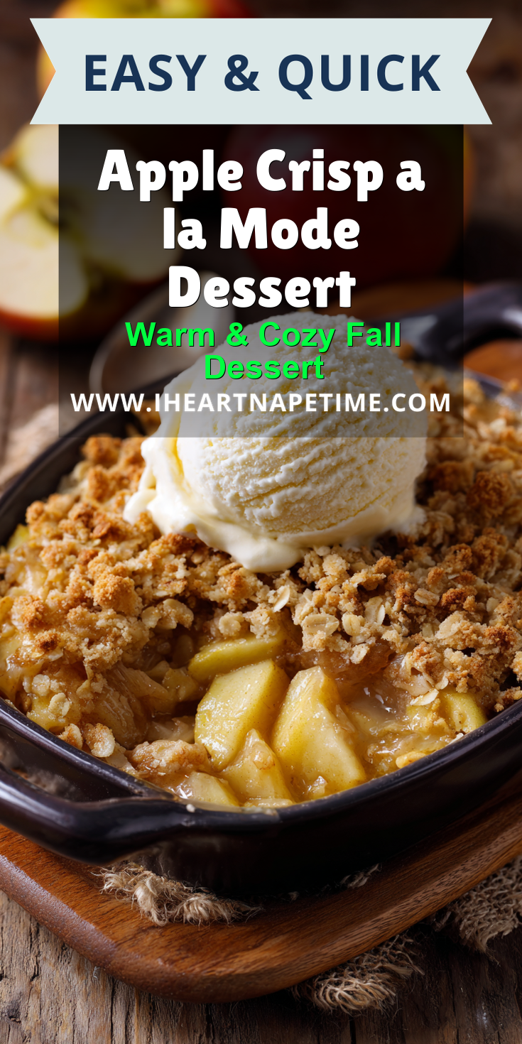 Apple Crisp a la Mode Dessert served warm with cozy spices