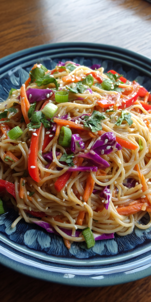Asian Sesame Noodle Salad Meal Prep served warm with cozy spices