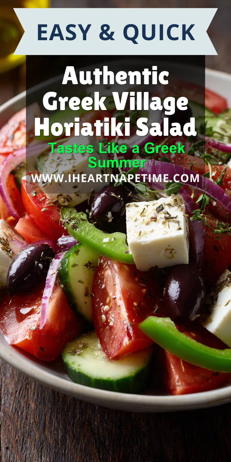 Authentic Greek Village Horiatiki Salad served warm with cozy spices