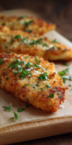 Baked Parmesan Crusted Easy Chicken served warm with cozy spices