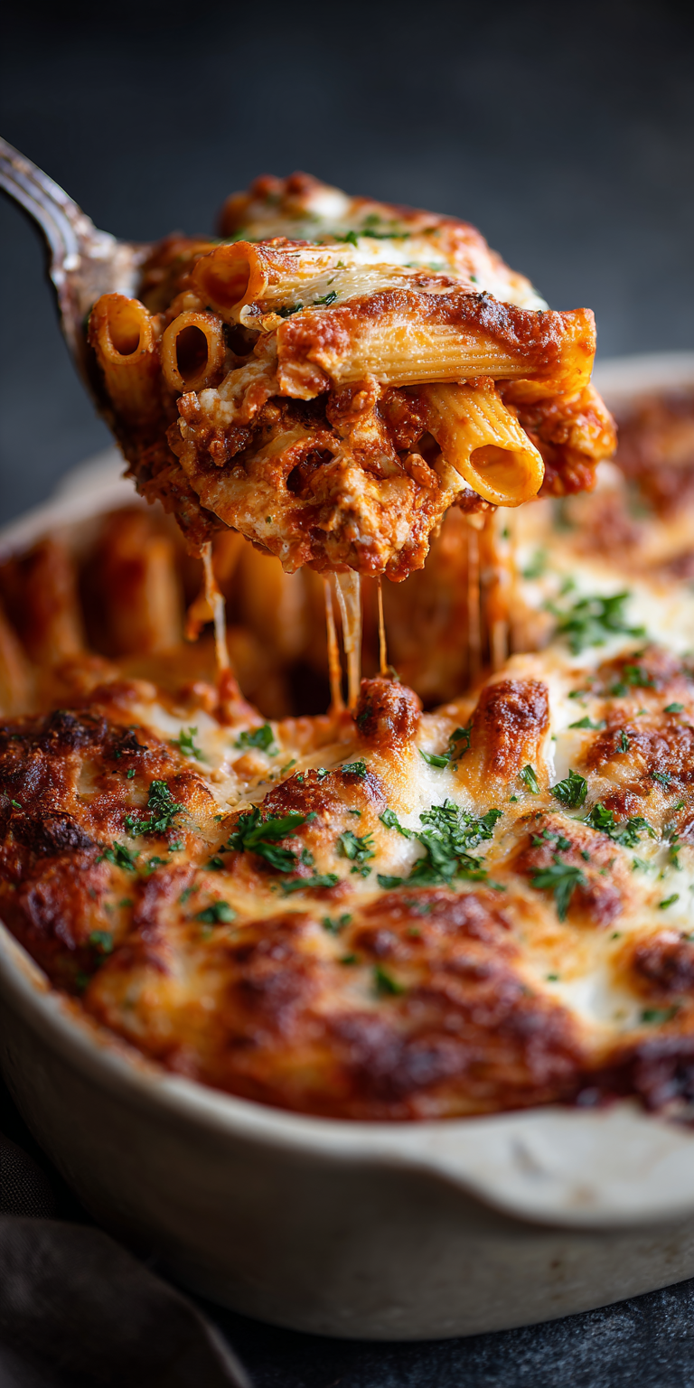 Baked Ziti with Cheese Quick Dinner served warm with cozy spices