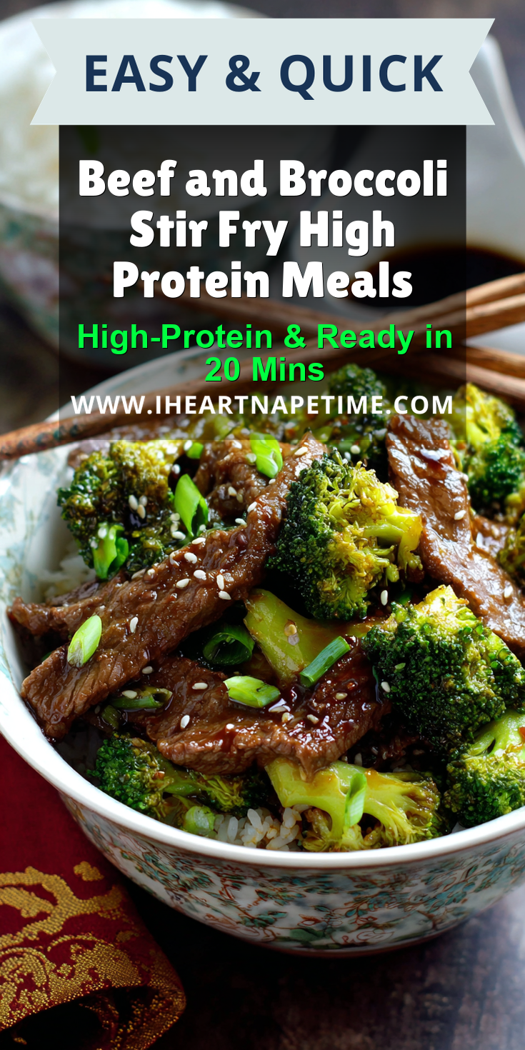 Beef and Broccoli Stir Fry High Protein Meals served on a plate