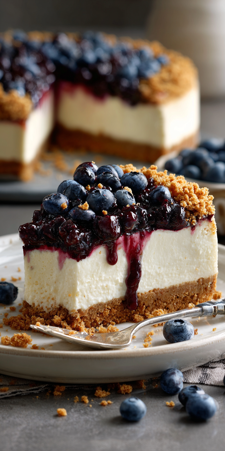 Blueberry Crumble Cheesecake served warm with cozy spices