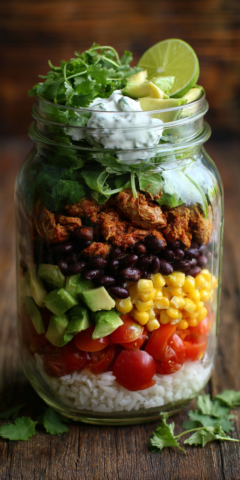 Burrito Bowl Mason Jar Healthy Lunch served warm with gentle spices and a cozy aroma