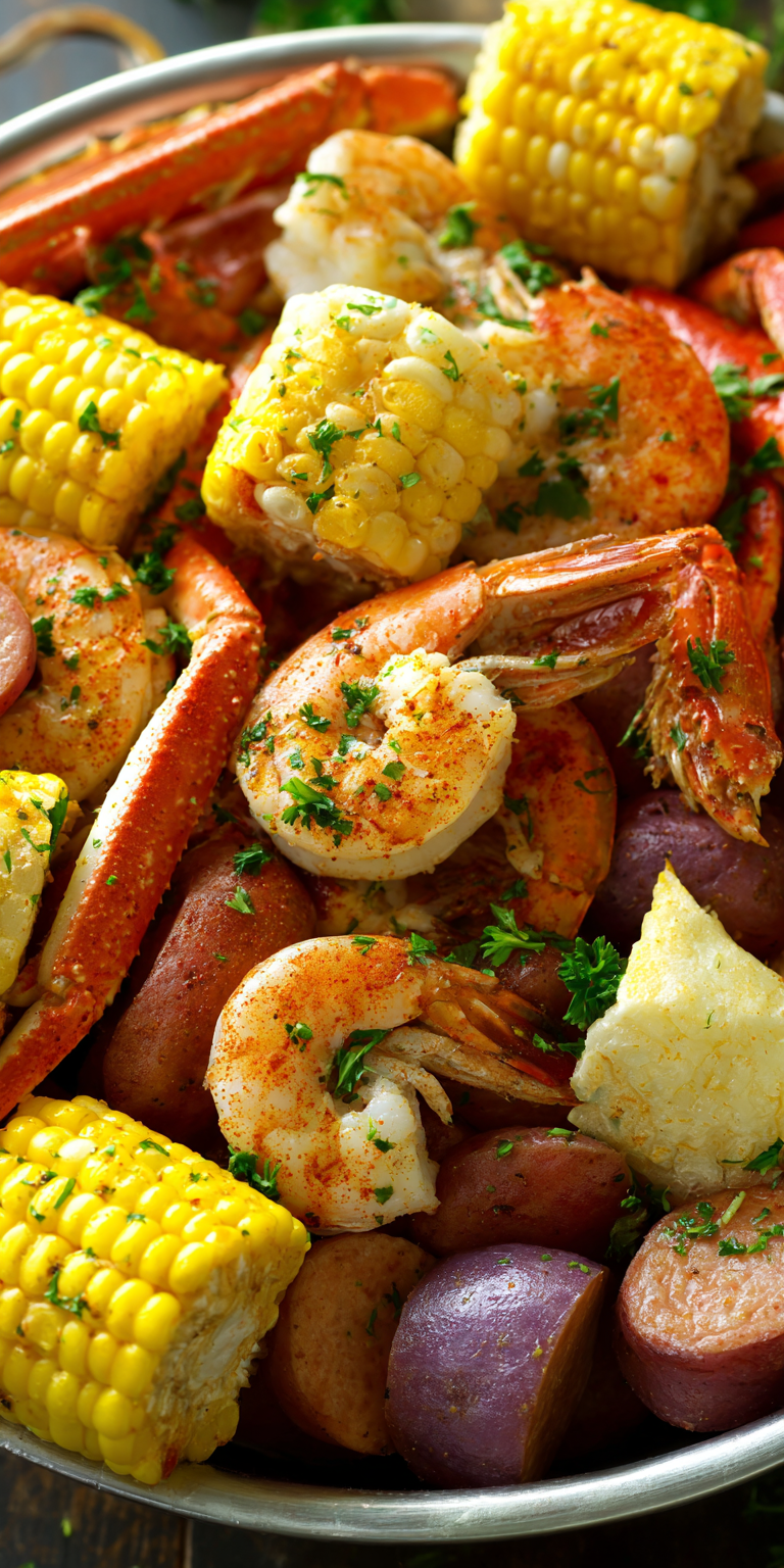 Cajun Garlic Butter Seafood Boil served warm with cozy spices