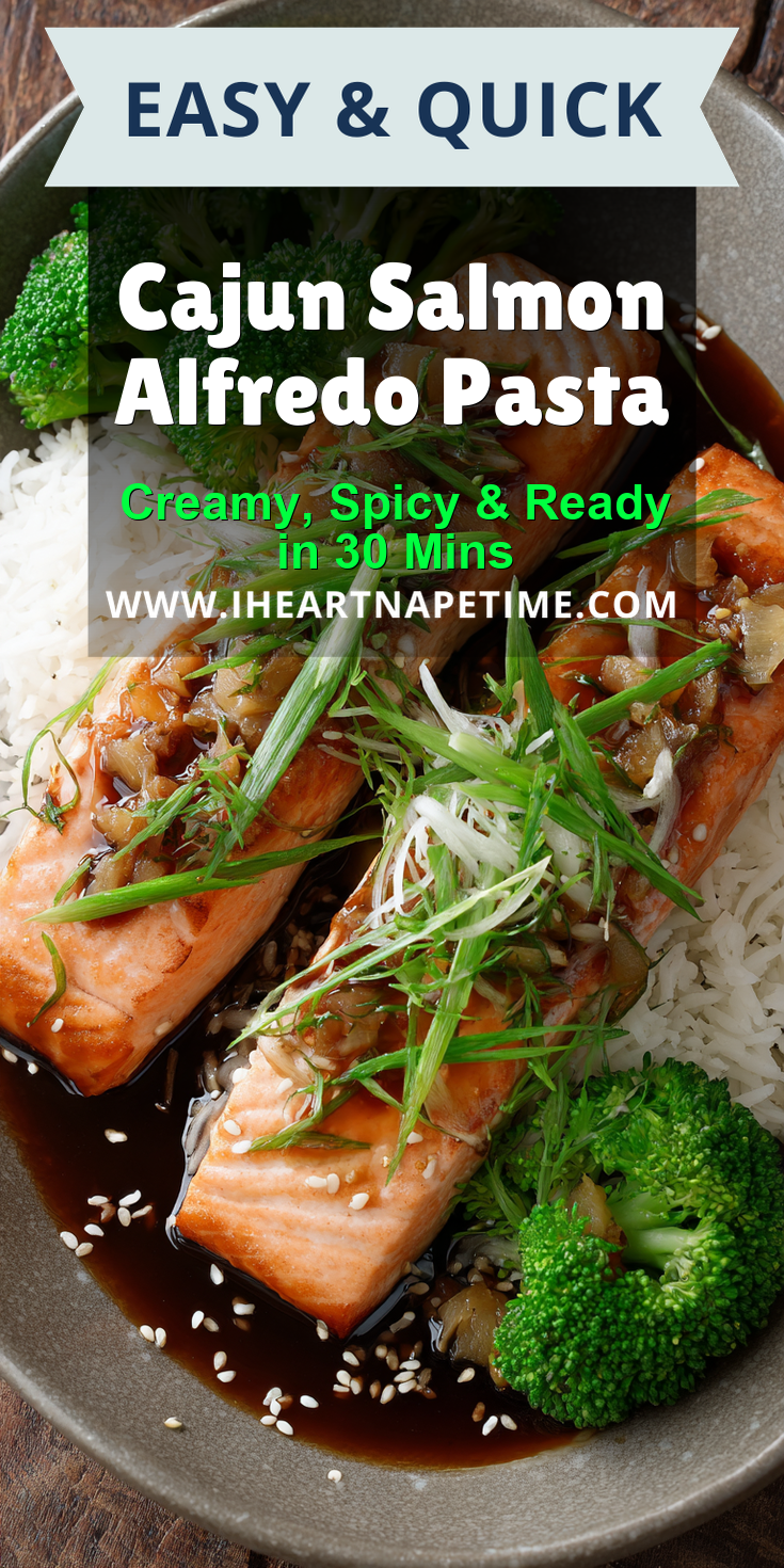 Cajun Salmon Alfredo Pasta served on a plate