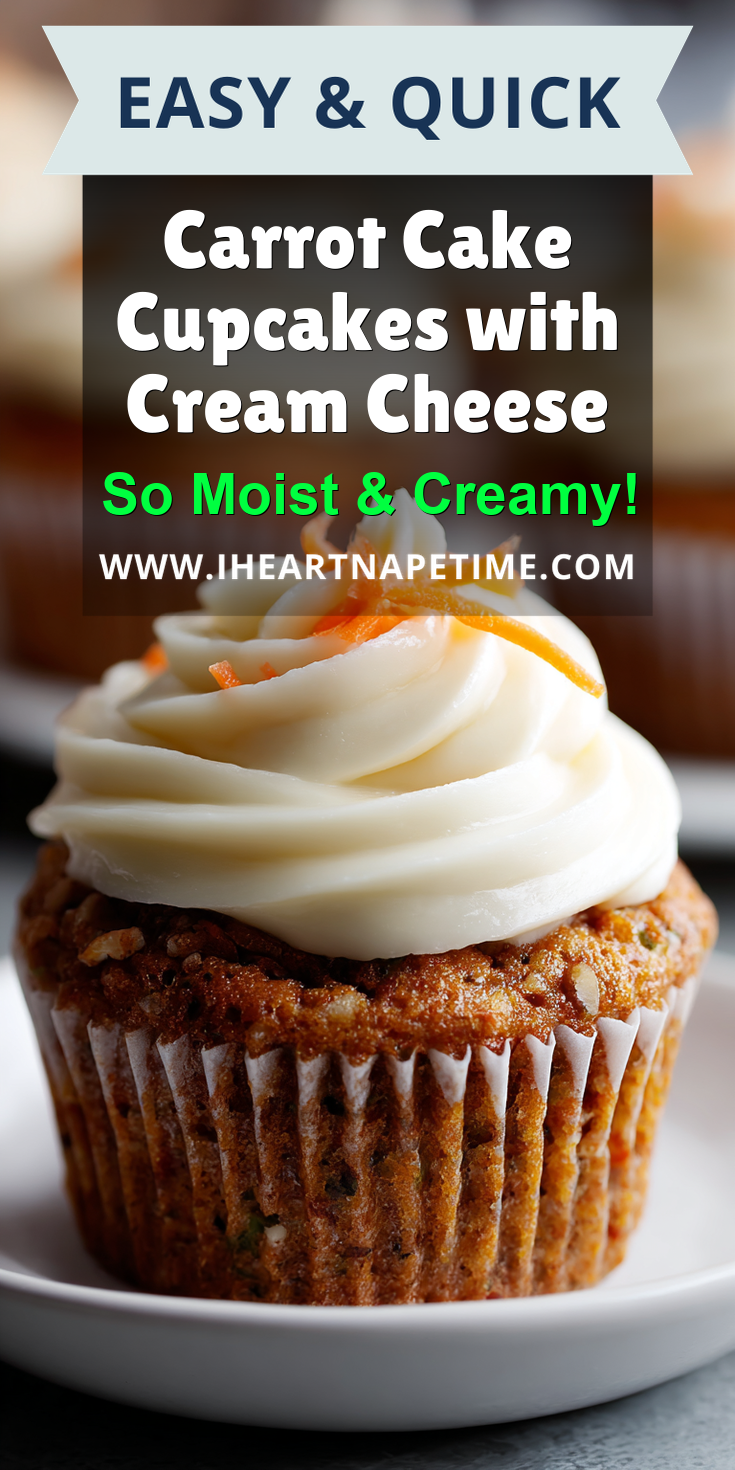 Carrot Cake Cupcakes with Cream Cheese served warm with cozy spices