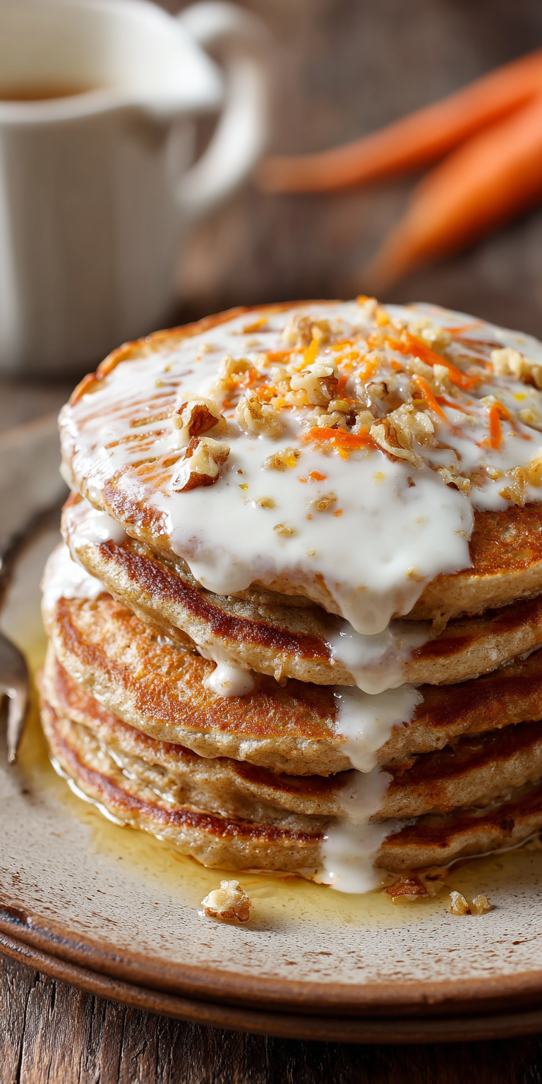 Carrot Cake Pancakes with Syrup served warm with cozy spices