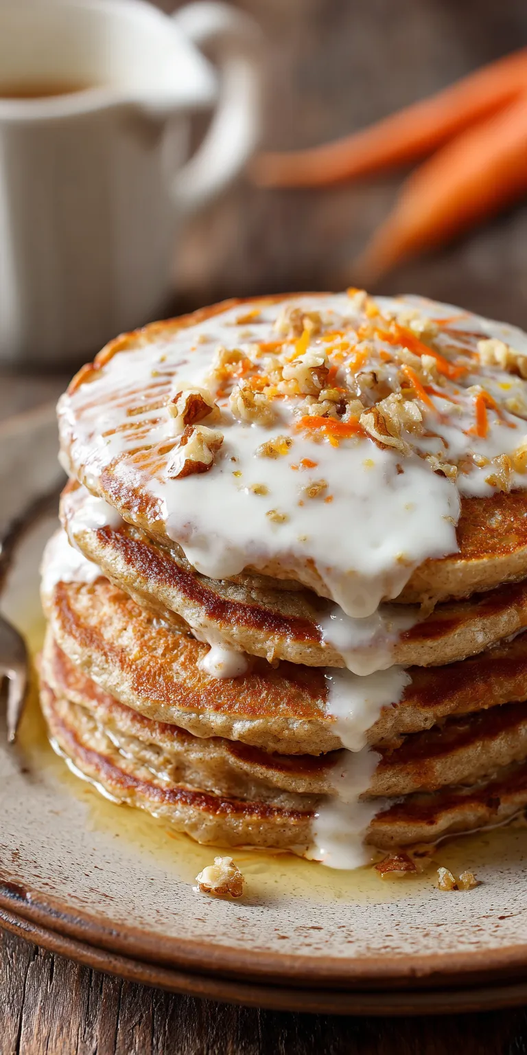 Carrot Cake Pancakes with Syrup served warm with cozy spices