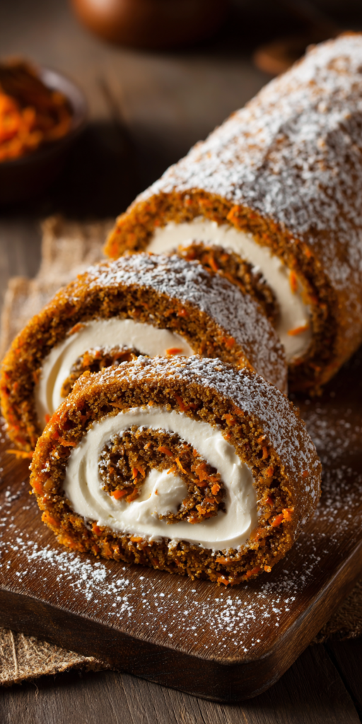 Carrot Cake Roll with Cream Cheese Filling served warm with cozy spices