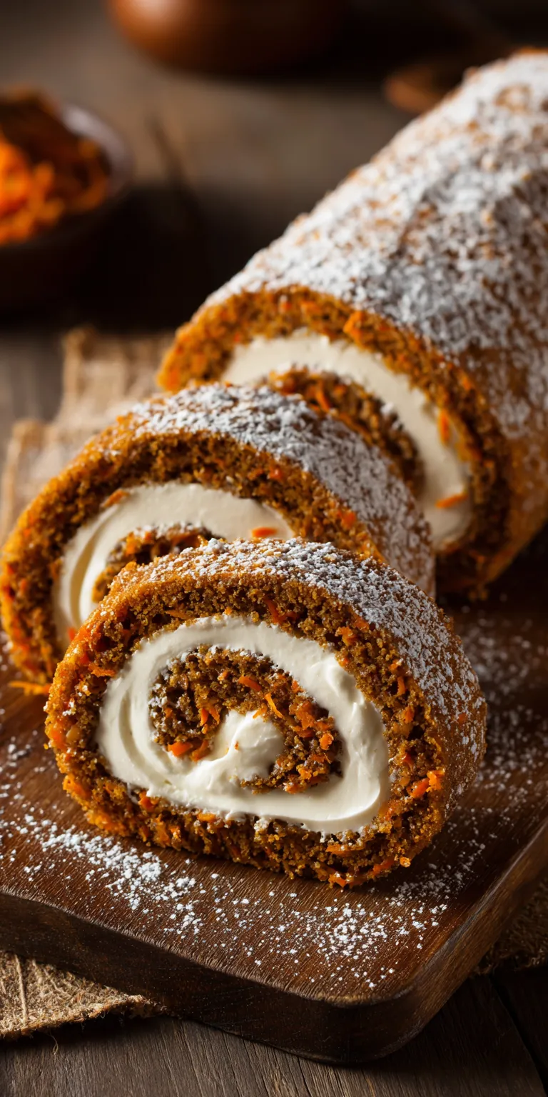 Carrot Cake Roll with Cream Cheese Filling served warm with cozy spices