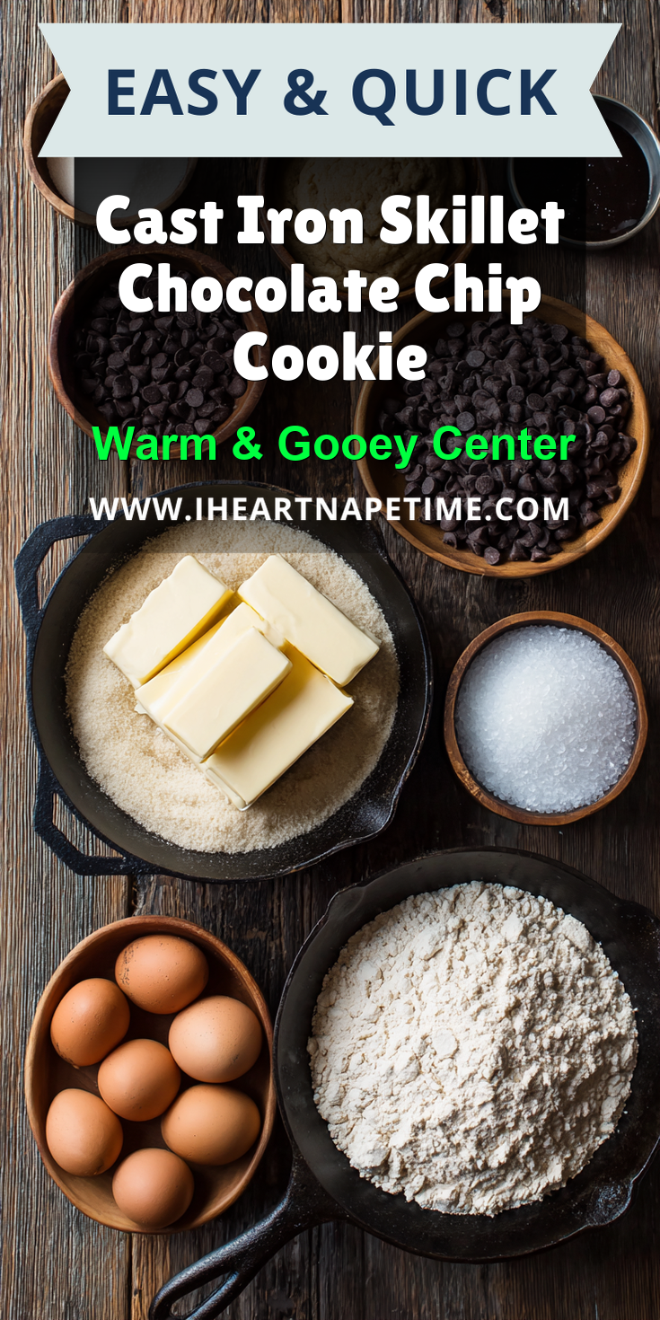 Cast Iron Skillet Chocolate Chip Cookie served warm with cozy spices