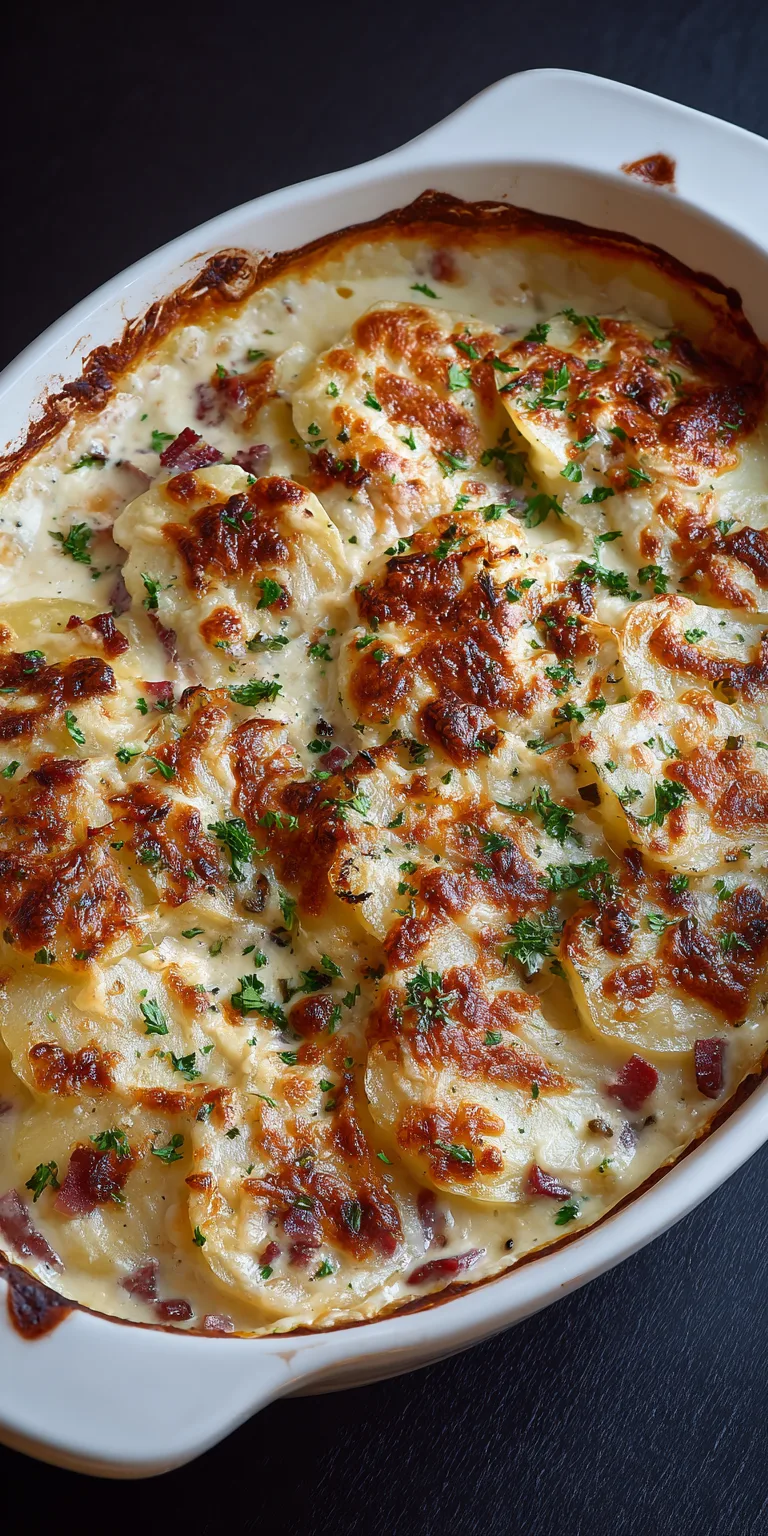 Cheesy Scalloped Potatoes with Ham served warm with cozy spices