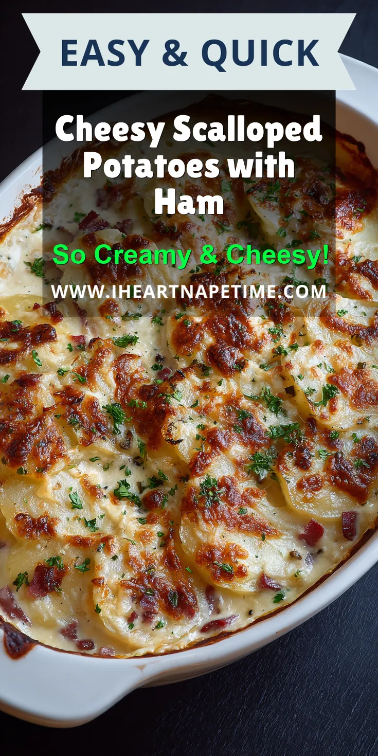 Cheesy Scalloped Potatoes with Ham served warm with cozy spices