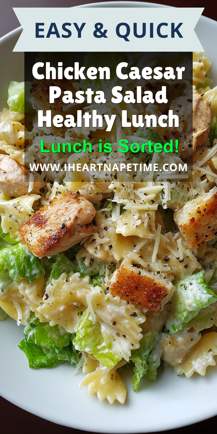 Chicken Caesar Pasta Salad Healthy Lunch served warm with cozy spices