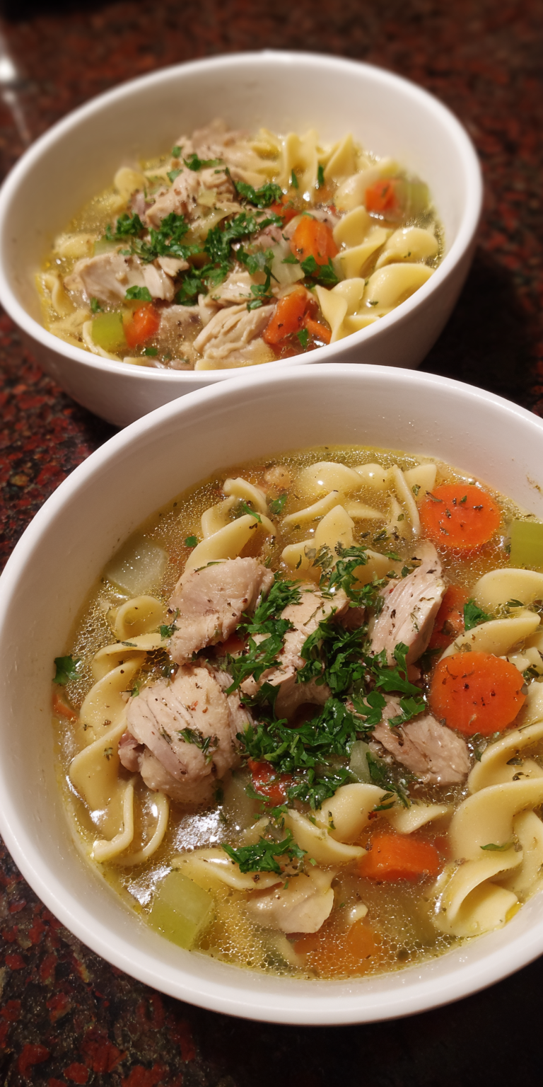 Chicken Noodle Soup Easy Meal served warm with cozy spices